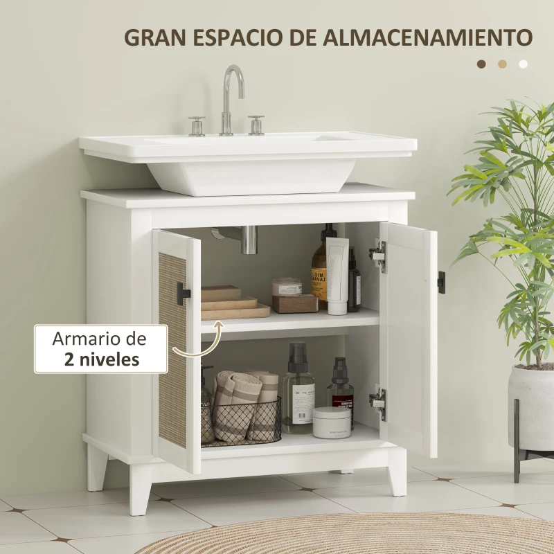 HOMCOM Mueble para Debajo del Lavabo con 2 Puertas 2 Estantes y Sistema Antivuelco para Cuarto Baño 60x30x60 cm Blanco