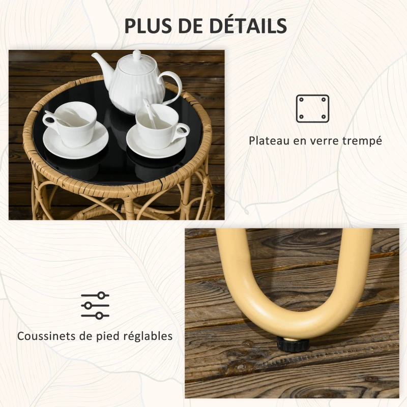 Outsunny Ensemble salon de jardin en résine tressée 3 pièces 2 fauteuils + 1 table basse ronde coussins inclus