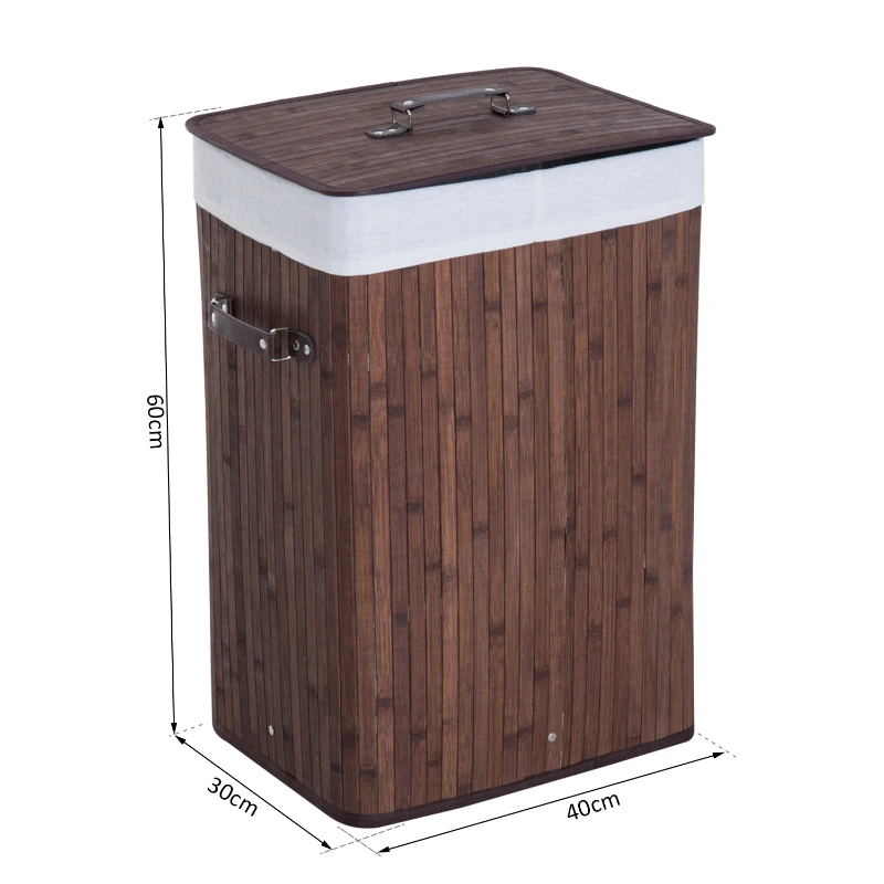 HOMCOM Panier à Linge en Bambou Brun Foncé