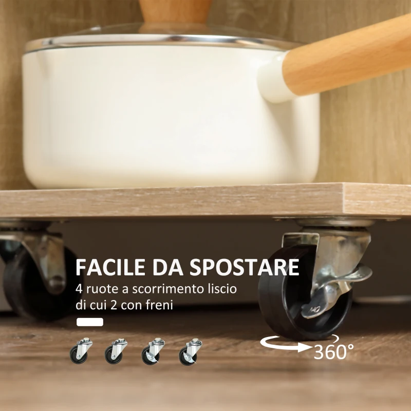 HOMCOM Carrello da Cucina Portavivande con Cassetto, Ripiani e Armadietto in Legno, Acciaio e Vetro, 65x39x80cm