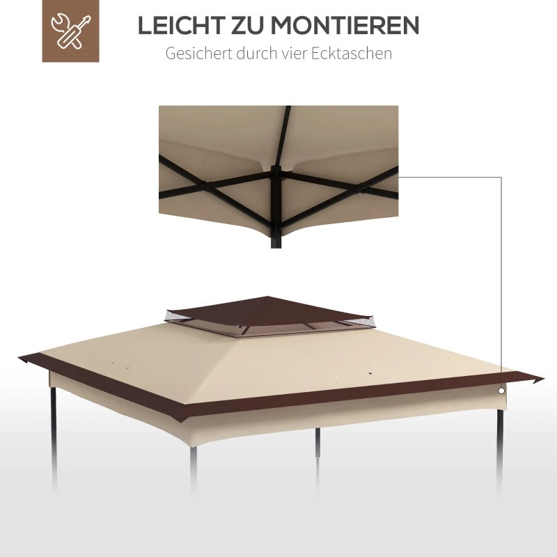 Outsunny Ersatzdach für Gartenzelt, Gartenzeltdach, wetterbeständig, 30+ UV, 325 x 325 cm, Beige