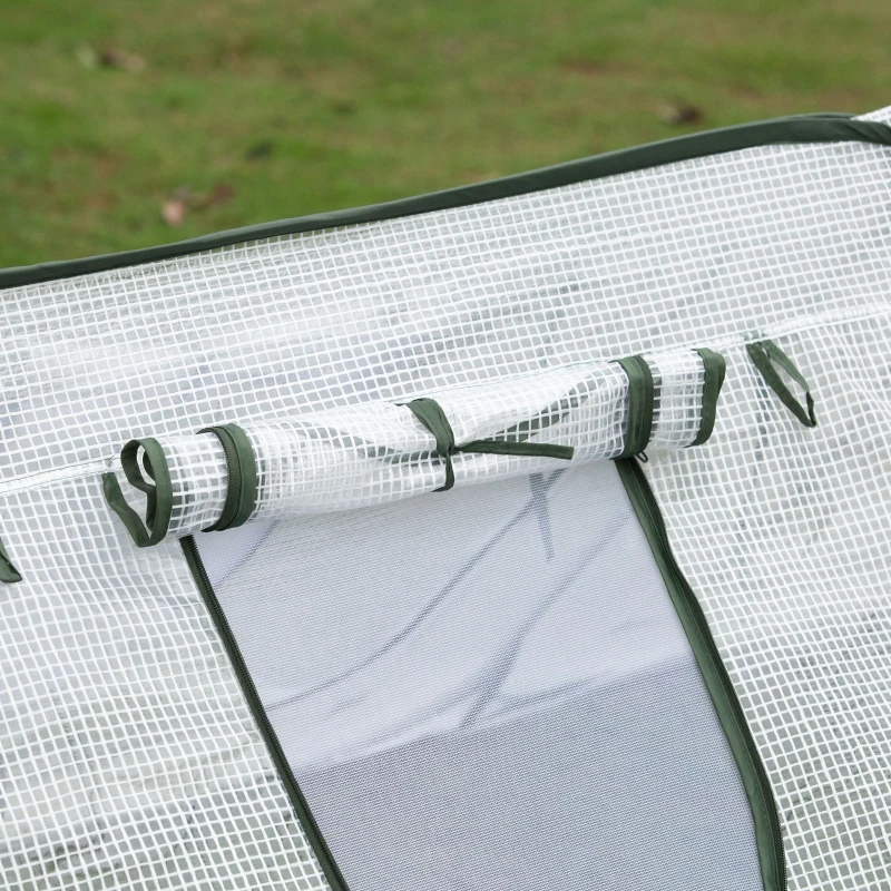 Outsunny Mini Serre Pop-up de Jardin mini serre tunnel Serre à tomates toit pointu 4 Portes zippées Enroulable - dim. 2,4L x 1,2l x 0,75H m - Sac Transport Inclus - PE Blanc Vert