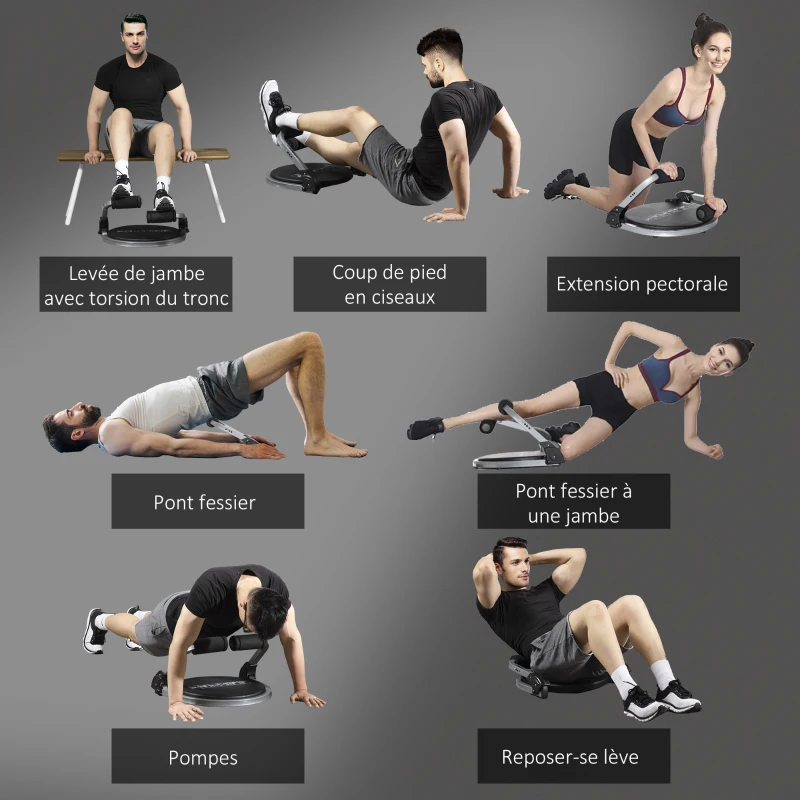 HOMCOM Appareil à abdominaux crunch musculation compact et pliable 3 niveaux de résistance