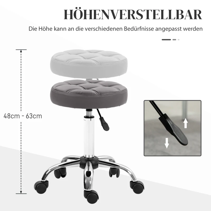 HOMCOM Salonhocker, höhenverstellbar, 360° drehbar, Kunstleder, Ø35,5 x 48-63H cm, Grau