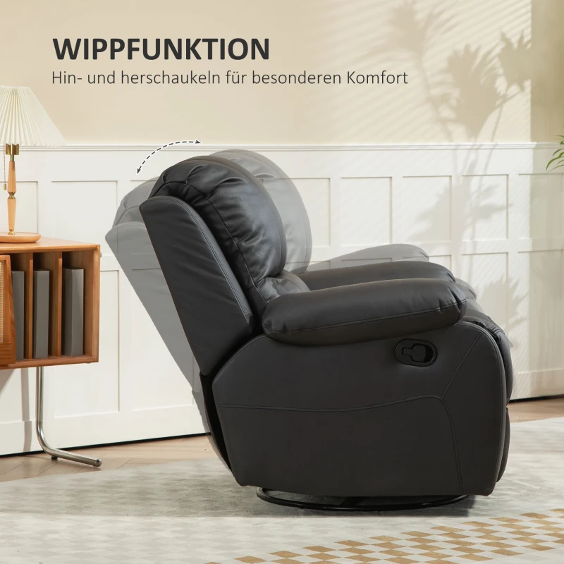 HOMCOM Relaxsessel, verstellbare Lehne & Fußstütze, drehbar, bis 150 kg, Stahlrahmen, 93x100x98cm, Schwarz(m-5)