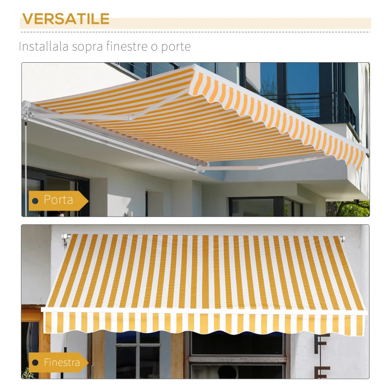 Outsunny Tenda da Sole Avvolgibile a Caduta con Manovella, in Alluminio e Poliestere, Arancione e Bianco