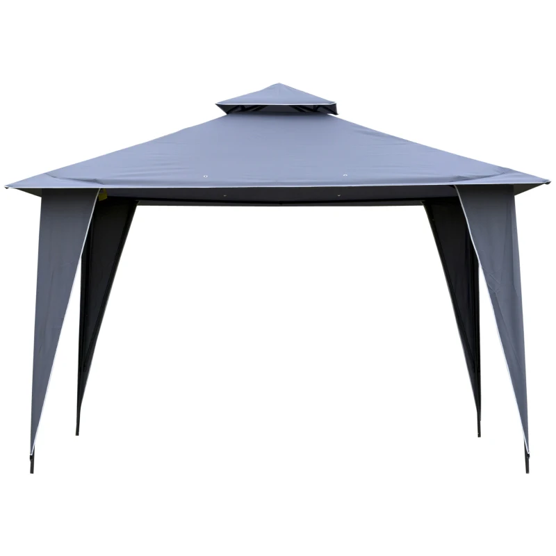 Outsunny Pavillon Partyzelt mit Doppeldach 3,45x3,45x2,68m Festzelt Gartenlaube Metall Polyester Grau