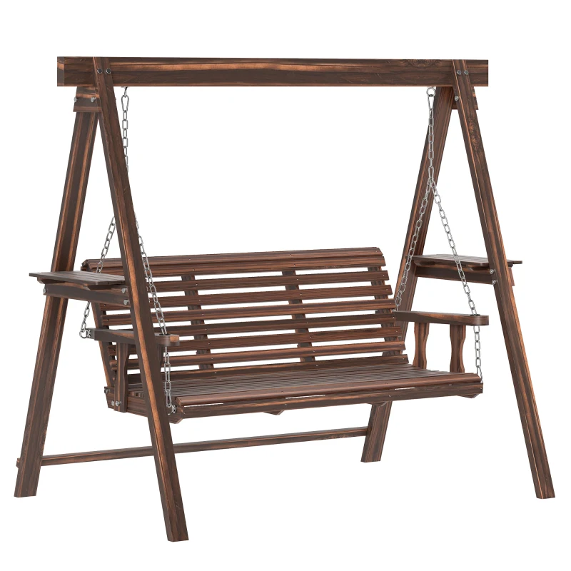 Outsunny Three-Seater Wooden Swing Bench