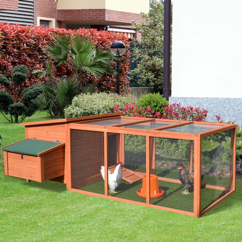 PawHut Pollaio Ovaiole in Legno, Gabbia per Galline con Ampio Spazio Esterno, Casetta con Tetto Apribile e Nido per Cova, 223.5x145x81 cm