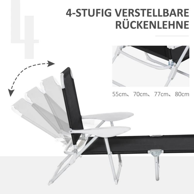Outsunny Liegestuhl Sonnenliege Klappbare Strandliege 4-stufige Gartenliege Netzstoff Schwarz 186 x 66 x 80 cm