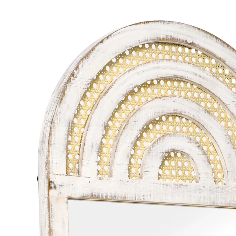 HOMCOM Wandspiegel, Rattan-Dekor, Haken für Wandmontage, weiß, 50 x 90 x 3 cm