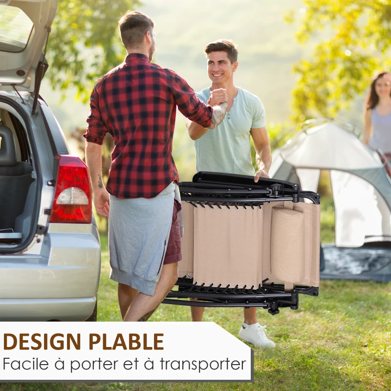 Outsunny Chaise Longue Pliable de Jardin Bain de Soleil zéro gravité Pare-Soleil et Dossier réglable Plateau Porte gobelet Accessoires Metal textilène Beige