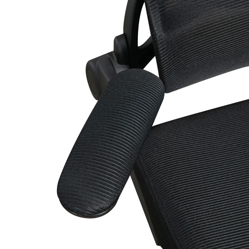 Vinsetto Bürostuhl Computerstuhl, 1 Kopfstütze, klappbare Armlehnen, 62 cm x 58 cm x 133 cm, Schwarz