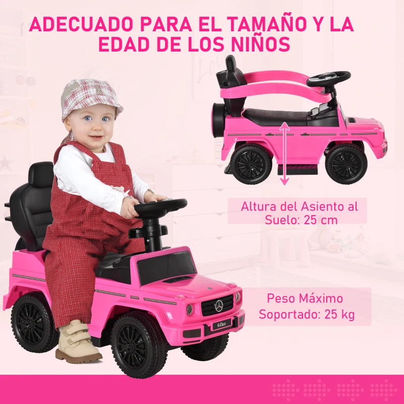 HOMCOM Coche Correpasillos para Niños de 1-3 Años con Licencia Mercedes G350 Capota Extraíble y Barandilla 85,5x40,5x95 cm Rosa