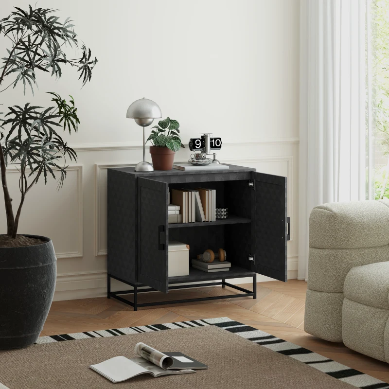 HOMCOM Modern Sideboard, Freestanding Sideboard Storage Cabinet with Adjustable Shelf and 2 Doors for Living Room, Black