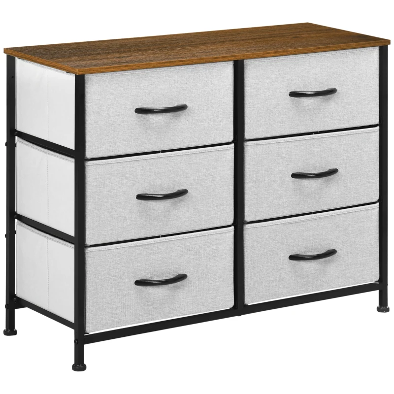 HOMCOM Kommode Sideboard, 6 Schubladen, Stoffschubladen, 80 cm x 30 cm x 62,5 cm, Braun + Schwarz + Grau