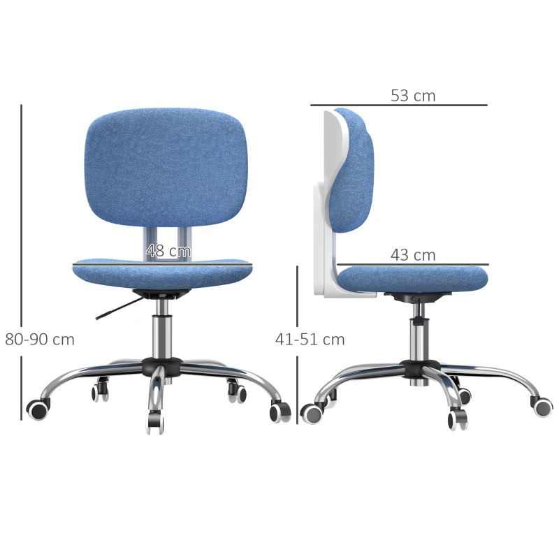 Vinsetto Fauteuil de bureau chaise travail pivotant 360° ergonomique dossier incurvé hauteur réglable 41-51 cm bleu clair