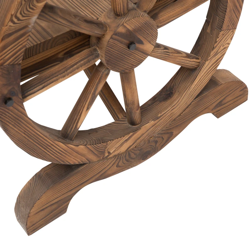 Outsunny 2-Sitzer Gartenbank Massivholz mit Armlehne, Sitzbank mit Wagenräder-Design, Gartenmöbel 250kg belastbar, Rustikale Bank, 114 x 58 x 80 cm, Braun