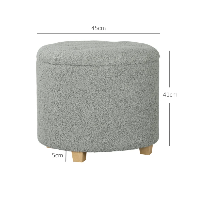 HOMCOM 40.5L Teddy Fleece Storage Ottoman - Grey