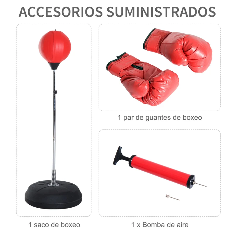 HOMCOM Saco de Boxeo de Pie con Altura Ajustable en 4 Niveles 126-144 cm Base Rellenable y Guantes de Boxeo Rojo y Negro
