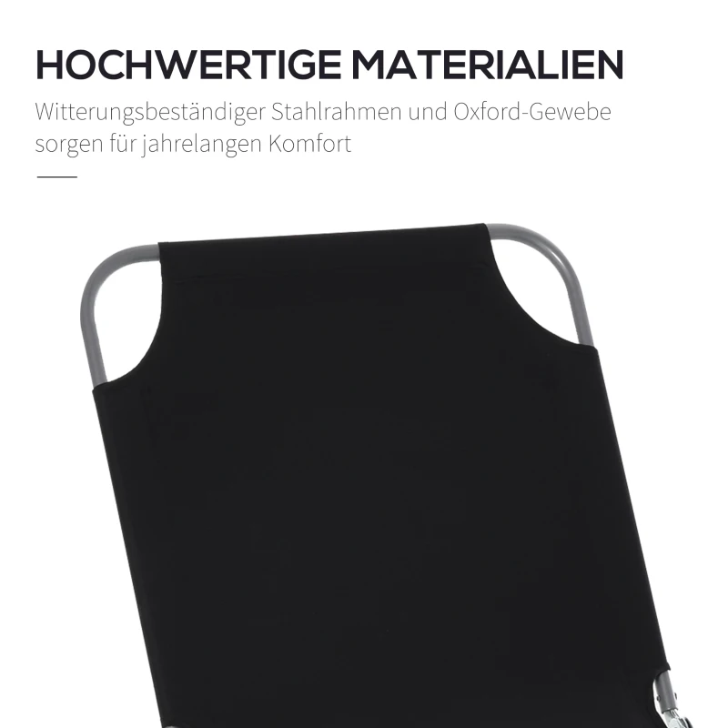 Outsunny Sonnenliege, klappbar, verstellbare Rückenlehne, rostfreier Metallrahmen, 187 x 55 x 24, Schwraz