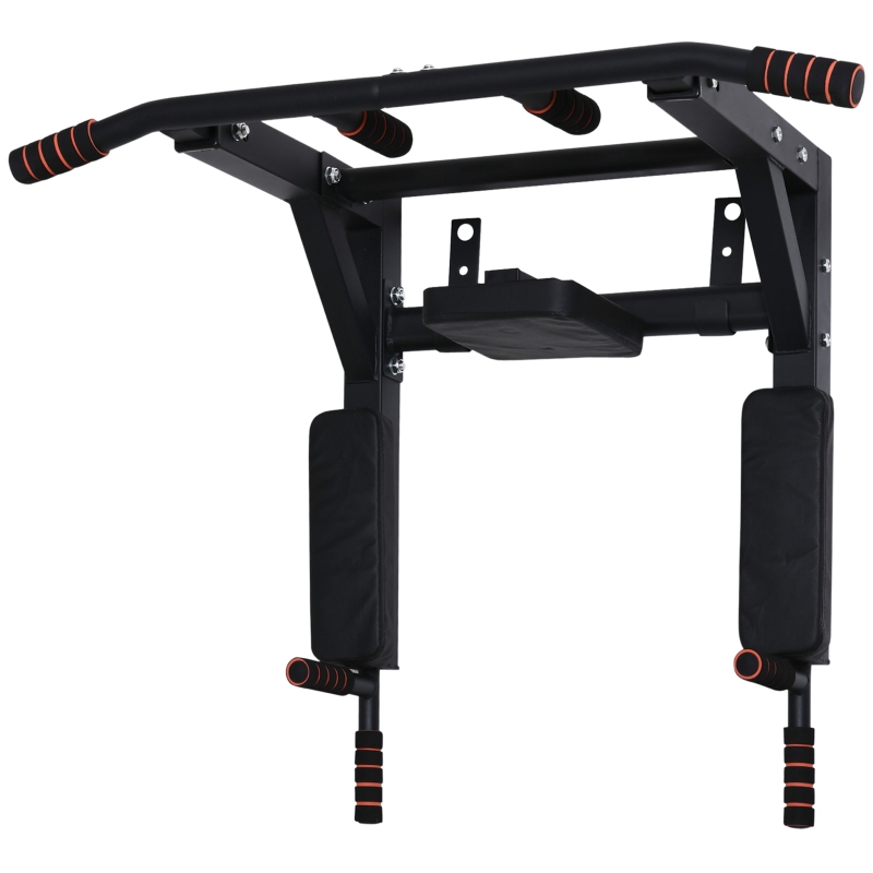 HOMCOM Barra de Dominadas de Pared con Almohadillas Barra de Pull Up de Acero Multifuncional para Fitness Entrenamiento en Casa Adultos Carga Máx. 120 kg 93x72x48 cm Negro