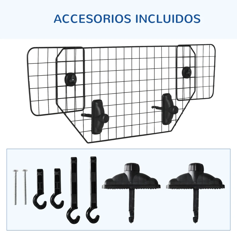 PawHut Barrera Protectora de Coche para Perros para Vehículo Universal Barrera Protectora Metálica Extensible para Asientos Traseros Maletero Equipaje Automóvil 90-120x40,5 cm Negro