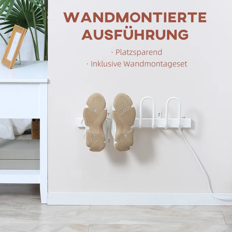 HOMCOM Schuhtrockner, elektrisch, Temperatur bis 55° C, Wandmontage, Stahl, weiß, 53 x 13 x 17cm