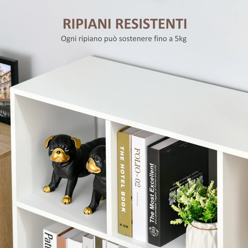 HOMCOM Mobile Libreria Portaoggetti a 3 Livelli e 8 Ripiani Totali, in MDF, 97.5x30x100 cm, Bianco