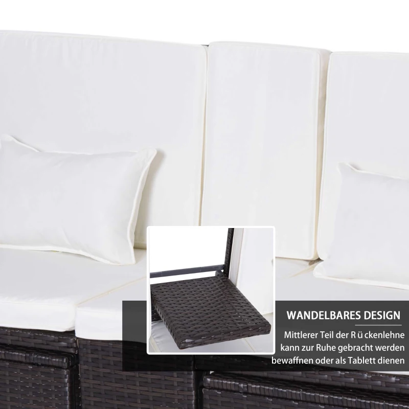 Outsunny 3-tlg. Gartensofa Gartenmöbel Lounge Gartenset Sitzgruppe Rattenmöbel Braun Polyrattan + Metall 2er-Sofa 2 x Hocker Kissen