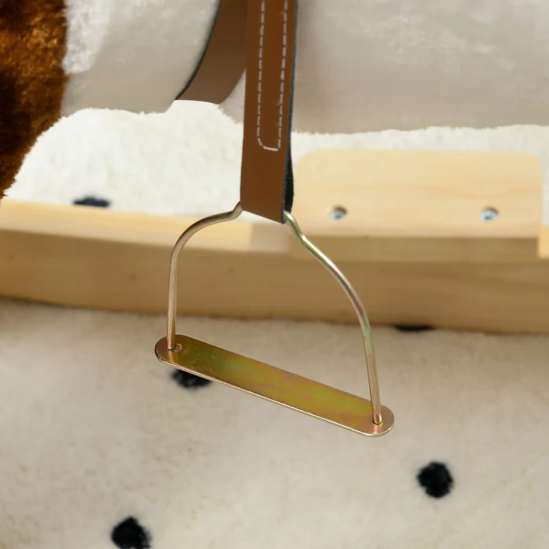 HOMCOM Schaukelpferd, Sattel mit Steigbügeln, Soundeffekte, Musik, Plüschkörper, Metallrahmen, bis 30 kg, braun