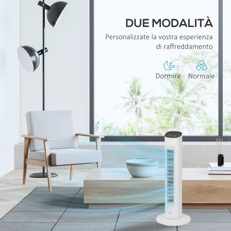 HOMCOM Ventilatore a Colonna con Telecomando e 3 Velocità, Timer 15 Ore, Oscillazione e Modalità Notte, Bianco