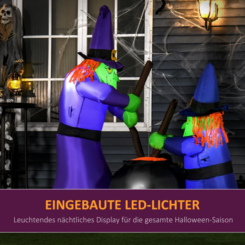 HOMCOM Aufblasbare Hexen Hexenkessel Figur Luftfigur Halloween Deko mit LED Beleuchtung, Polyester, 170x60x180cm