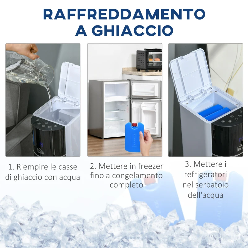 HOMCOM Ventilatore Raffrescatore Evaporativo 3 Modalità e 3 Velocità, Timer, Oscillazione e Telecomando, Bianco