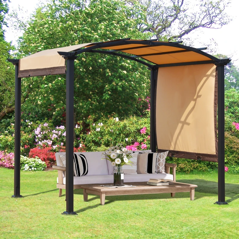Outsunny Pérgola 3x2,5 m Cenador con Techo Retráctil para Jardín Patio Terraza Tela Poliéster Atornillados Resistente Protección de Rayos UV Beige