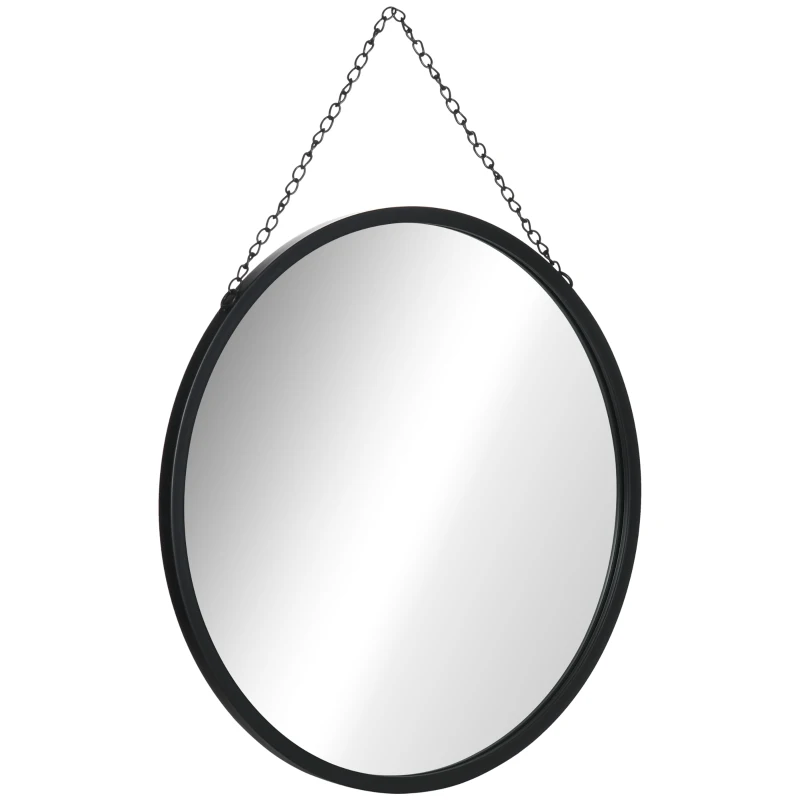 HOMCOM Runder Spiegel mit dekorativer Aufhängung 50 cm x 50 cm x 2,2 cm Silber + Schwarz
