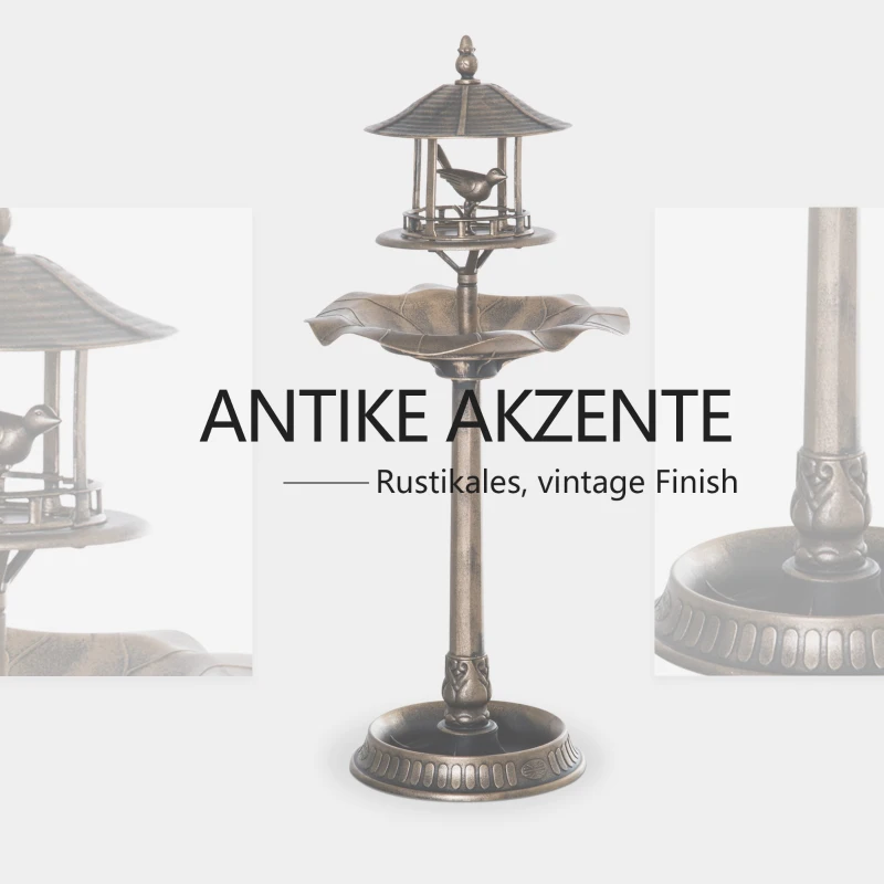 Outsunny Vogeltränke Vogelbad Vintage Design, wetterbeständig,50cm × 50cm × 113cm, Messing