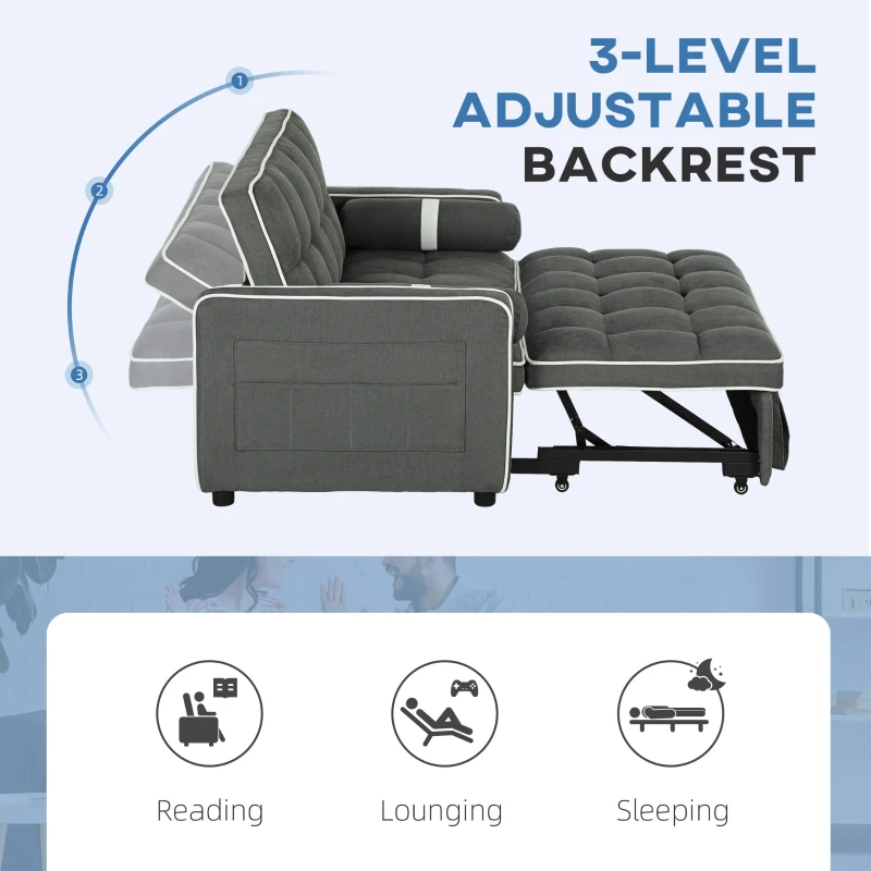 HOMCOM Two-Seater Linen-Look Sofa Bed - Charcoal Grey