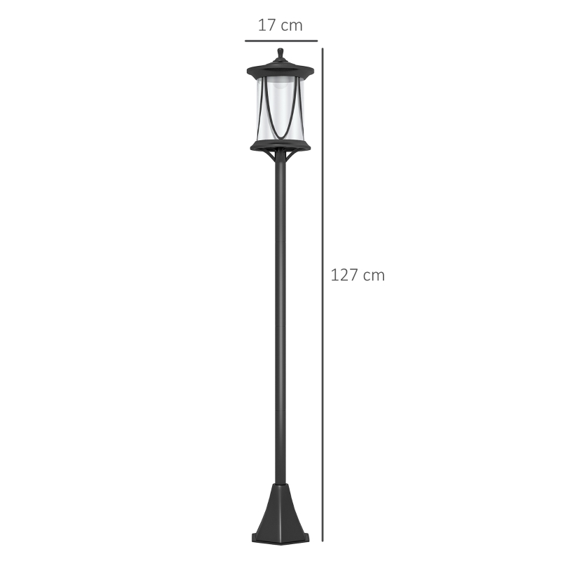 Outsunny Solar-Außenleuchte, LED, Automatikbetrieb, wetterfest, 6h Leuchtdauer, 17B x 17T x 127Hcm, Schwarz(m-3)