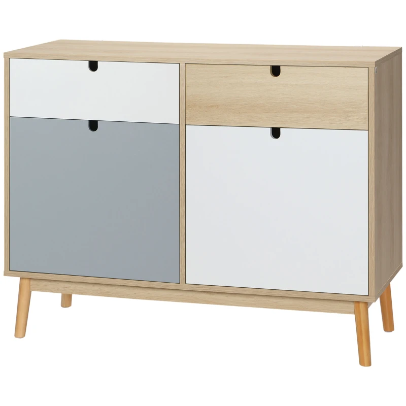 HOMCOM Aparador Auxiliar Mueble de Almacenamiento de Salón con 2 Armarios Cerrados y 2 Cajones Patas Elevadas de Madera de Pino para Cocina Dormitorio Entrada 100x40x79,5 cm Multicolor(m-10)