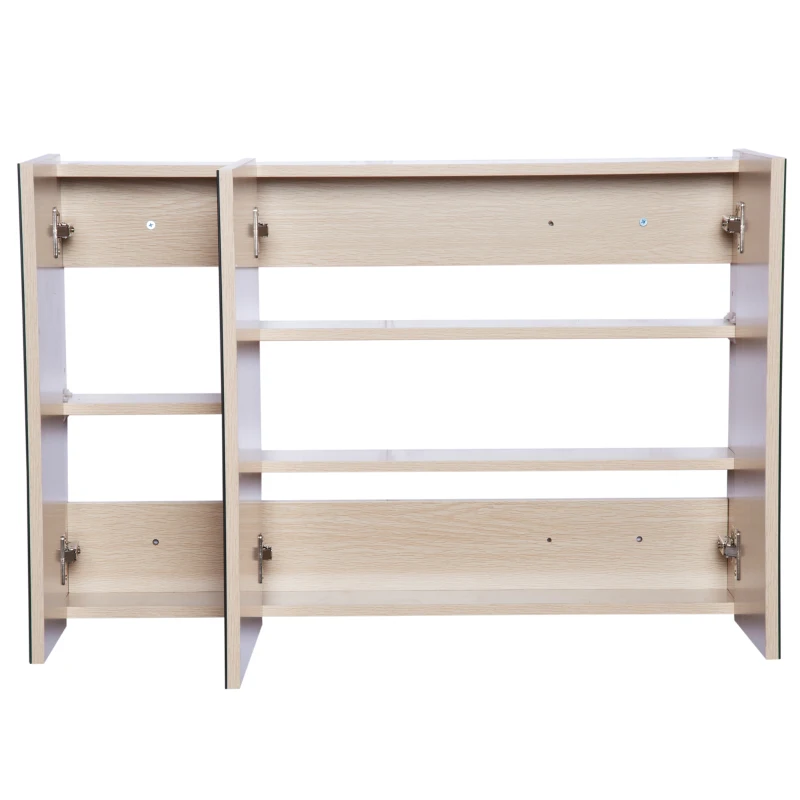 kleankin Armoire murale salle de bain, meuble de rangement avec miroir, 2 placards avec 3 étagères en bois, 90 x 60 x 13,5 cm