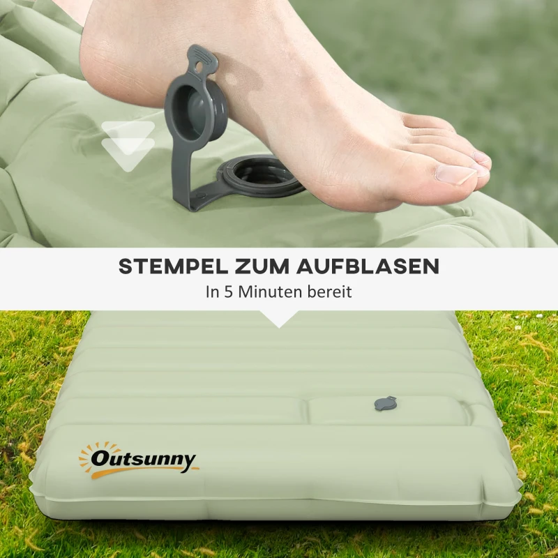 Outsunny Luftmatratze, Campingmatte, wasserabweisend, reißfest, mit Fußpumpe, Nylon, 200L x 60B x 10H cm, Grün