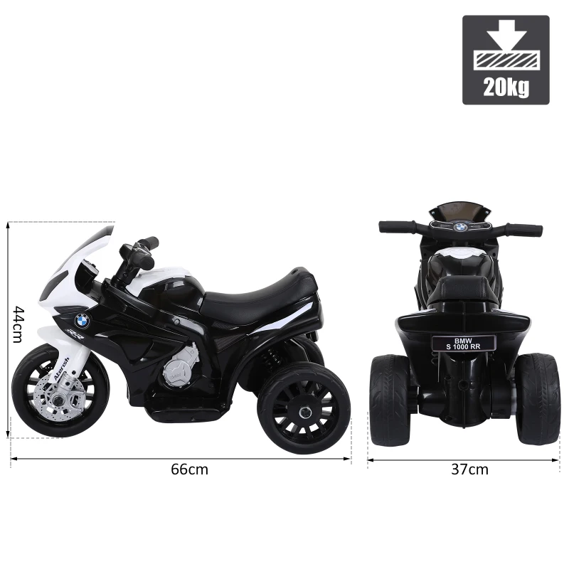 HOMCOM Moto Elettrica per Bambini Max. 20kg con Licenza BMW, Macchina Elettrica con 3 Ruote, Batteria Ricaricabile 6V, Bianco Nera, 66x37x44cm