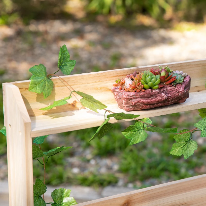 Outsunny Pflanztisch mit Schublade 2 Stufen Gärtnertisch mit waschbecken und Rollen Garten Tannenholz Natur 92 x 45 x 119 cm
