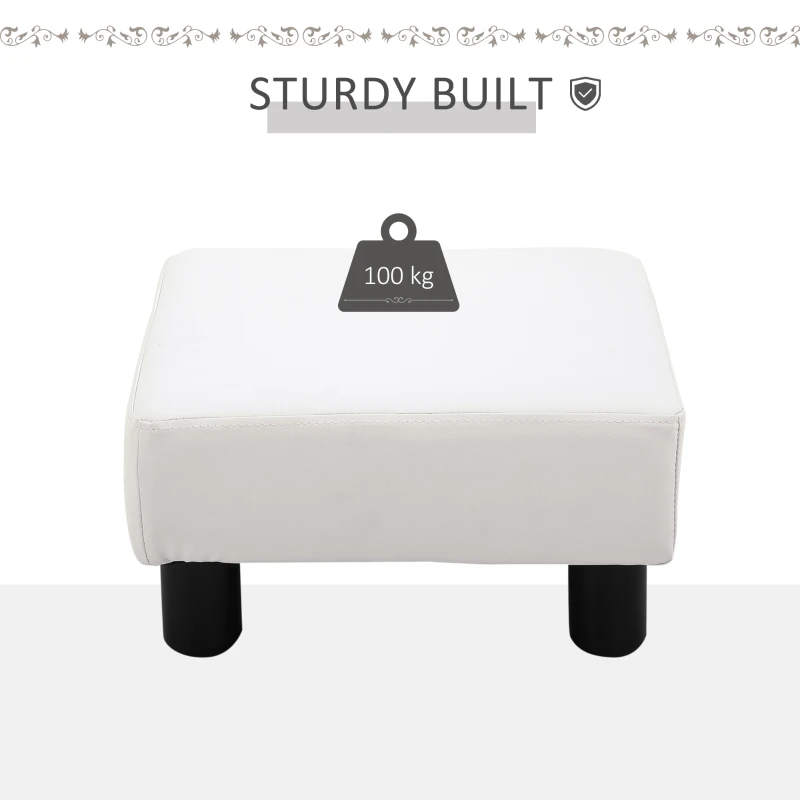 HOMCOM PU Leather Footstool Foot Rest Small Seat Foot Rest Chair White Home Office with Legs 40 x 30 x 24cm