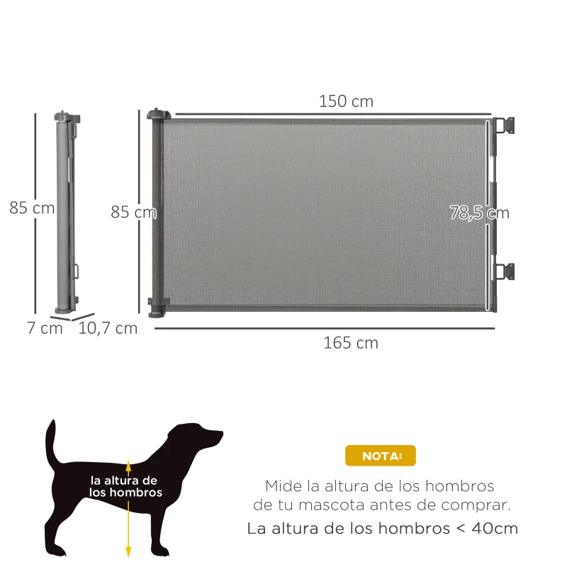 PawHut Puerta de Seguridad Extensible 0-150 cm Barrera Retráctil para Mascotas para Escaleras 165x10,7x85 cm Gris