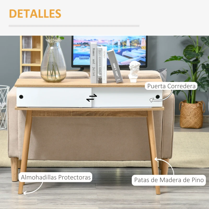 HOMCOM Mueble Recibidor Mesa de Consola con Doble Puerta Corredera Mesa Auxiliar Moderna para Entrada Pasillo Salón 100x35x75 cm Madera Natural