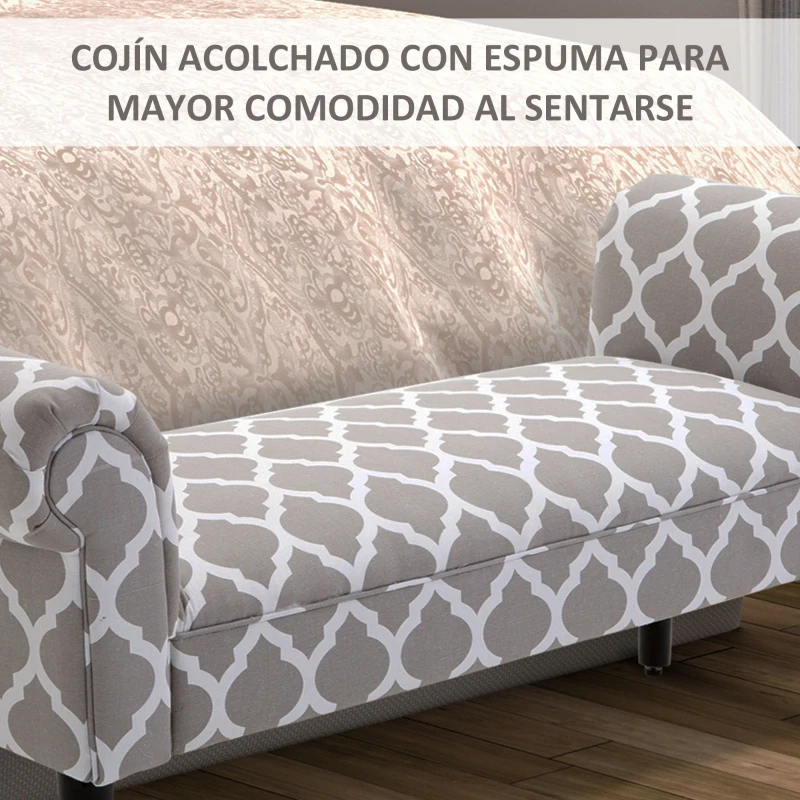 HOMCOM Banco Pie de Cama Banqueta para Dormitorio con Brazos Tapizada y Patas de Madera para Recibidor Salón 132x45,5x58 cm Gris Estampado