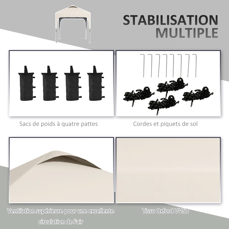 Outsunny Tonnelle 2,5 x 2,5 m barnum de jardin Pop-up pliant hauteur réglable Oxford anti UV50+ châssis acier sac de transport