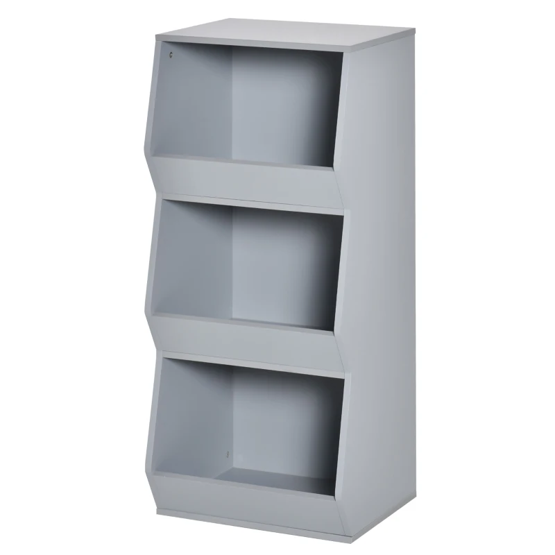 HOMCOM Estantería Infantil Librería de Madera para Niños con 3 Estantes Almacenamiento de Juguetes Libros para Habitación de los Niños Sala de Juegos 38x34,5x90 cm Gris